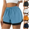 thumbnail image 1 of Ahuyic Womens Shorts,Plus Size Pants for Women,Womens Shorts Casual Flowy Linen High Waist Drawstring Elastic Pockets,Navy,S, 1 of 4