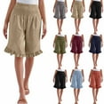 thumbnail image 1 of Ahuyic Womens Shorts,Plus Size Pants for Women,Womens Summer And Linen Solid Color Loose Straight Tube With Pocket Hem Lace,Orange,M, 1 of 5