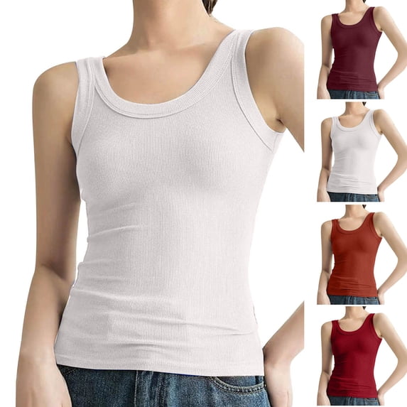 Ahuyic Womens Sleeveless Top,Tank Tops for Women,Womens Summer Slim And Comfortable Small Size Round Neck Ribbed Top Sleeveless Cropped Top