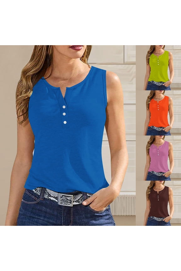 Womens Sleeveless Top,Tank Tops for Women,Womens Summer Solid Color Round Sports For Outer Wear Bottoming Short