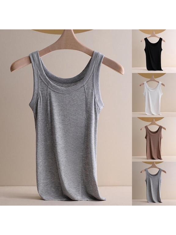 Womens Sleeveless Top,Tank Tops for Women,Womens Threaded Strap Tank With Bottom Coat Tank Round Neck Tank