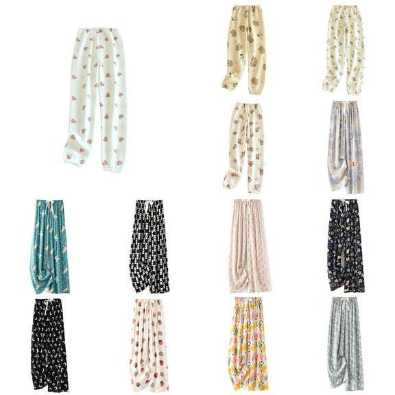 Ahuyic Womens Solid Color Long Pants, Plus Size Pants For Women, Ladies' Casual Loose Solid Color Printed Long Pants Elastic High Waisted Pants For Women