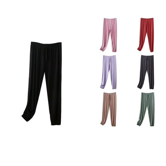 Ahuyic Womens Solid Color Long Pants, Plus Size Pants For Women, Plus Size Womens Four Season Casual Solid Color Drawstring Loose Fitting Home Clothes Pants