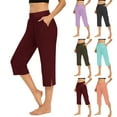 thumbnail image 1 of Ahuyic Womens Solid Color Long Pants, Plus Size Pants For Women, Solid Color Elastic Waist Pocket Cropped Pants Casual Stretchy Stylish Pants For Spring Summer Womens Clothing, 1 of 5