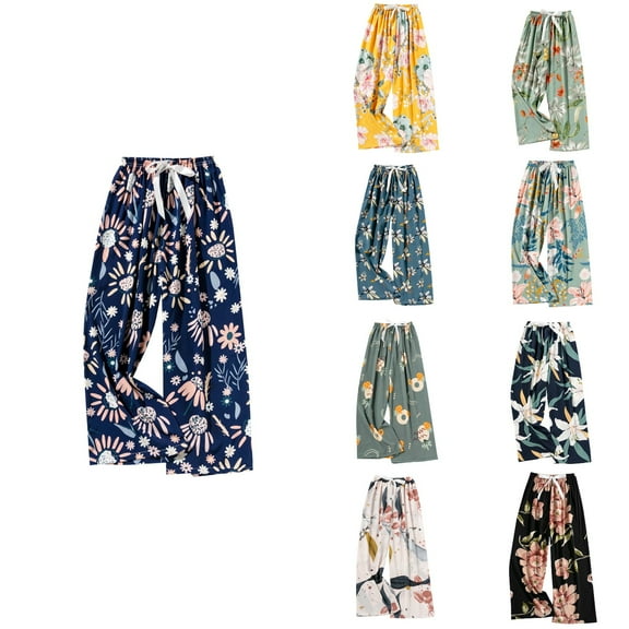 Ahuyic Womens Solid Color Long Pants, Plus Size Pants For Women, Womens Elastic Waist Leisure Home Furnishings Printed Pants Casual Pant For Fall/Winter