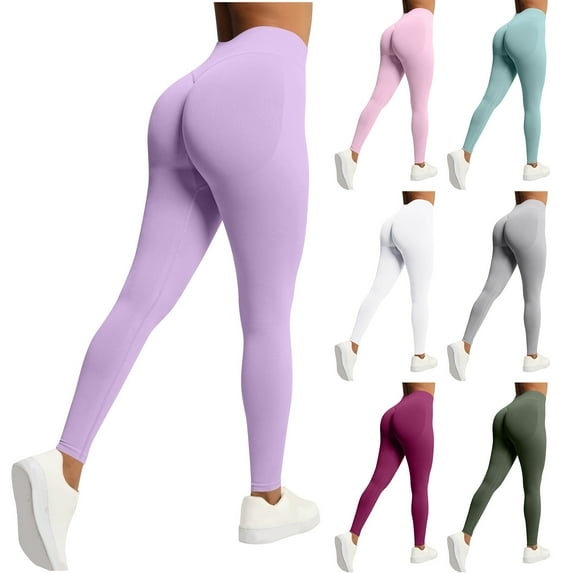 Ahuyic Womens Solid Color Yoga Pants, High Waisted Leggings For Women, Womens Peach Seamless Casual Solid Color Waist Hip Lift High Waist Yoga Wear Sports Running Fitness Yoga Pants
