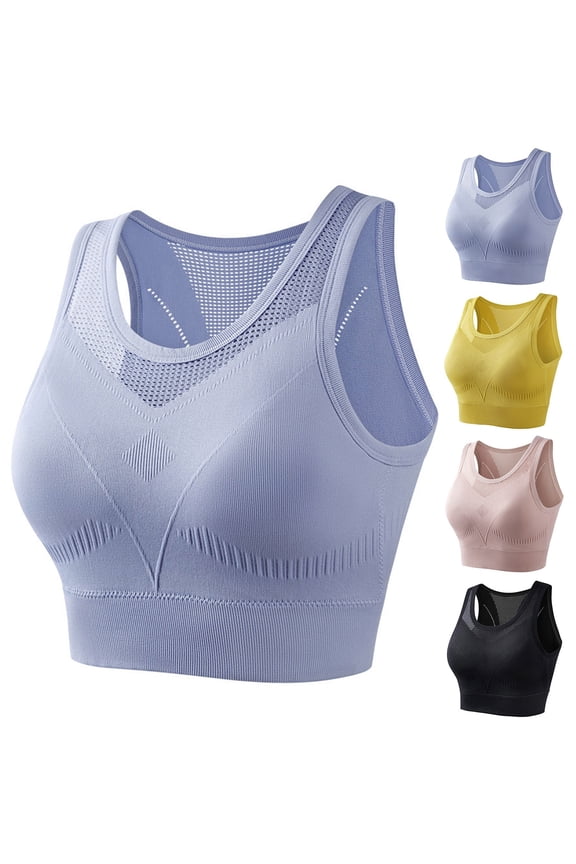 Womens Sports Bra,Summer Plus Size Bra,Wmens New Cushioned Fixed Cup Shock-proof Push-up Sports Bra,Yellow,XL