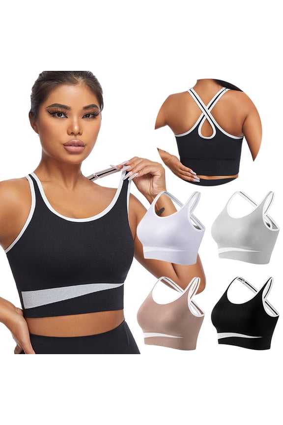 Womens Sports Bra,Summer Plus Size Bra,Womens Back Gathering Yoga Fixed Chest Cushion Style Gathering Sports Bra,Black,M