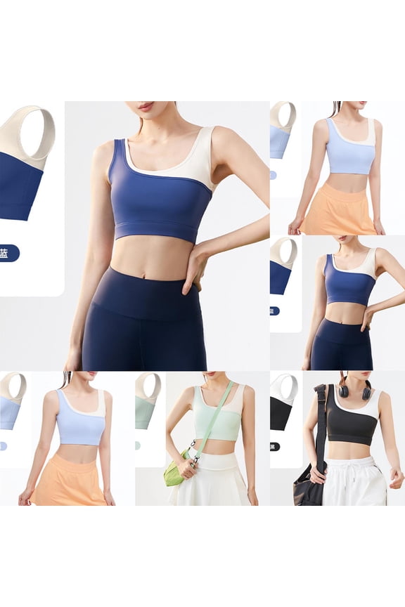 Womens Sports Bra,Summer Plus Size Bra,Womens Color Blocking Fake Two-piece High Elastic Shock-absorbing Gathered Sports Bra,Black,M