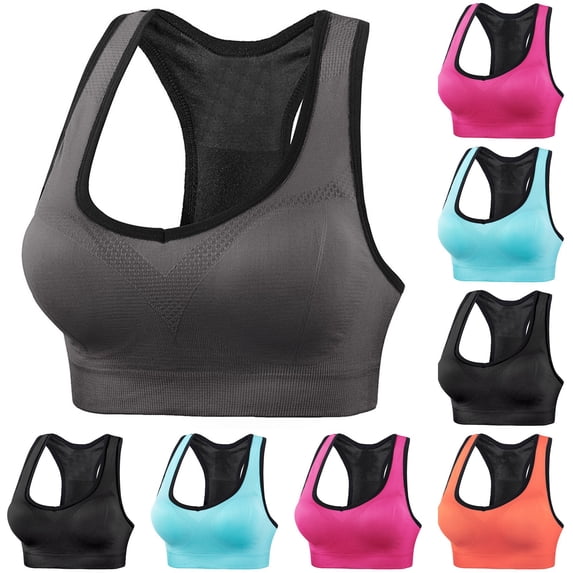 Ahuyic Womens Sports Bra,Summer Plus Size Bra,Womens Fashion Solid Color Back Beauty Sports Bra Thin Belt Shockproof Underwear,Gray,XL