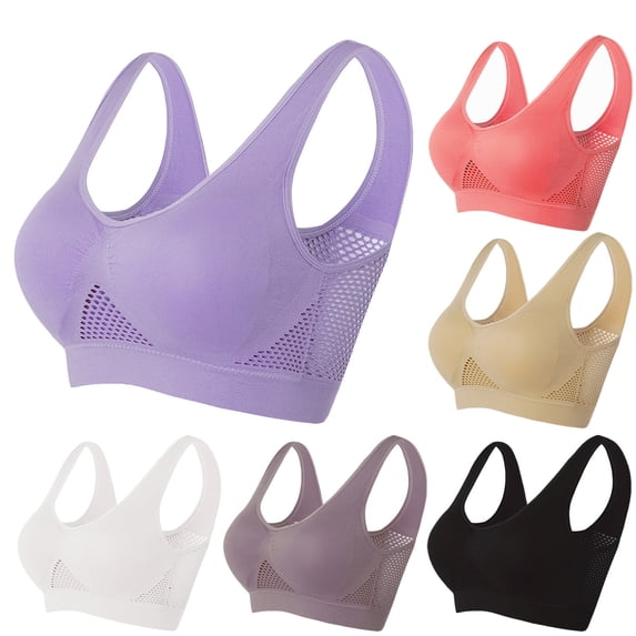 Ahuyic Womens Sports Bra,Summer Plus Size Bra,Womens Seamless Sports Bra Wirefree Yoga Bra With Removable Pads,Gray,XXXXXXL