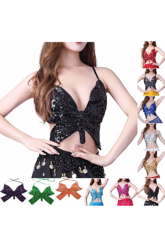 Womens Sports Bra,Summer Plus Size Bra,Womens Solid Color Sequin Strap Adjustment Chest Cushion Dance Costume Bras,Silver,Free Size