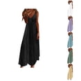 thumbnail image 1 of Ahuyic Womens Summer Casual Dress,Womens Plus Size Dress,Womens Casual Holiday Style Hollow Out Long Dress Solid Color Loose Sleeveless-Neck Camisole Dress,Light Blue,M, 1 of 5