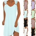 thumbnail image 1 of Ahuyic Womens Summer Casual Dress,Womens Plus Size Dress,Womens Casual Loose Solid-neck Lock Short Sleeved Dress,White,XL, 1 of 4