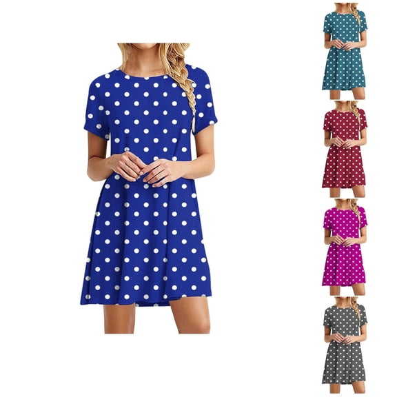 Ahuyic Womens Summer Casual Dress,Womens Plus Size Dress,Womens Casual Printed Short Sleeve Round Neck Ladies Dress,Hot Pink,M