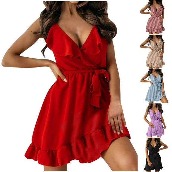 Ahuyic Womens Summer Casual Dress,Womens Plus Size Dress,Womens Fallow Suspenders Sleeveless Solid Middle Waist-Neck Dress,Purple,XXL