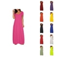 thumbnail image 1 of Ahuyic Womens Summer Casual Dress,Womens Plus Size Dress,Womens Large Pocket Solid Color Dress Round Neck Short Sleeved Long Sleeved,Pink,XXXXL, 1 of 4