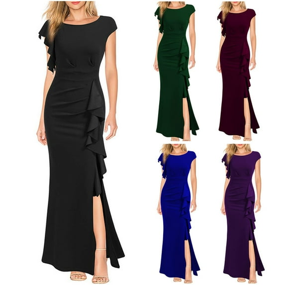 Ahuyic Womens Summer Casual Dress,Womens Plus Size Dress,Womens Shoulder Screen Perspective Wedding Dress Long Dress,Green,XL