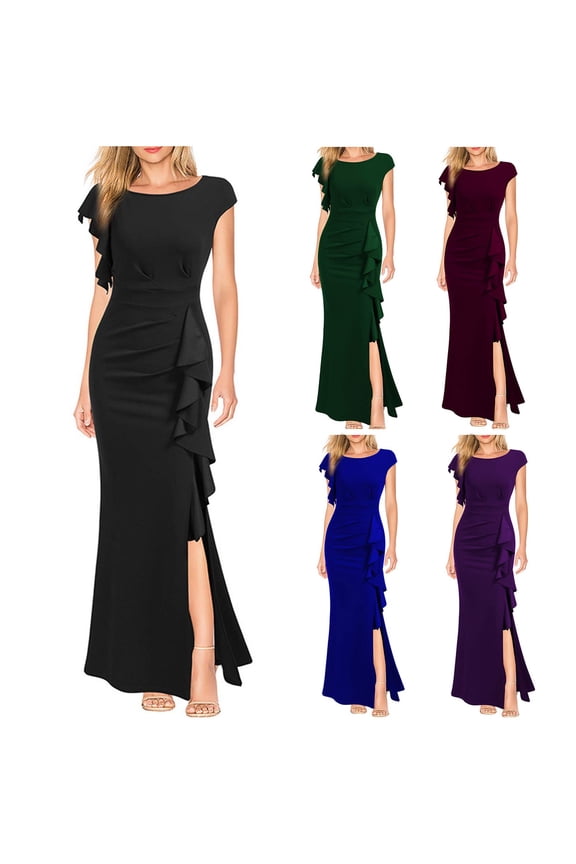 Womens Summer Casual Dress,Womens Plus Size Dress,Womens Shoulder Screen Perspective Wedding Dress Long Dress,Purple,XL