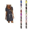 thumbnail image 1 of Ahuyic Womens Summer Casual Dress,Womens Plus Size Dress,Womens Solid Color Short Sleeve-Neck Mid-Calf Dress,Gray,XXL, 1 of 5
