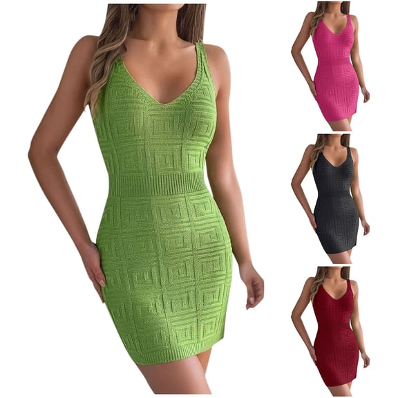 Ahuyic Womens Summer Casual Dress,Womens Plus Size Dress,Womens Solid Color Sleeveless-Neck Waist In Dresses,Hot Pink,S