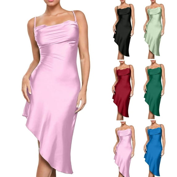 Ahuyic Womens Summer Casual Dress,Womens Plus Size Dress,Womens Solid Color Slim Fitting Camisole Elegant Dress Dress,Mint Green,S