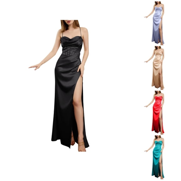 Ahuyic Womens Summer Casual Dress,Womens Plus Size Dress,Womens Solid Color Solid Color Vent Back Hollow Out Tie Camis Sleeveless-Neck Dress,Black,L