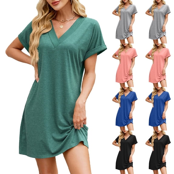 Ahuyic Womens Summer Casual Dress,Womens Plus Size Dress,Womens Solid Ruffles Half Sleeves Hollow V-Neck Dress,Pink,XXL