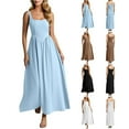thumbnail image 1 of Ahuyic Womens Summer Casual Dress,Womens Plus Size Dress,Womens Solid Sleeveless Pleated Dresses Long Dress Midi Maxi Dresses Elastic Waist Boho Beach Dress Pockets,Light Blue,M, 1 of 5