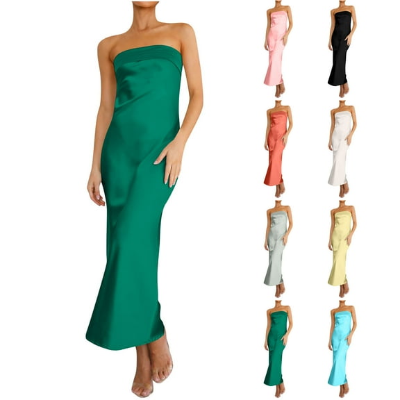 Ahuyic Womens Summer Casual Dress,Womens Plus Size Dress,Womens Temperament Satin Hollow Backless Tube Dress,Pink,XL