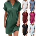 thumbnail image 1 of Ahuyic Womens Summer Casual Dress,Womens Plus Size Dress,Womens V-Neck Solid Color Pullover Casual Button Dress,Black,XXL, 1 of 5