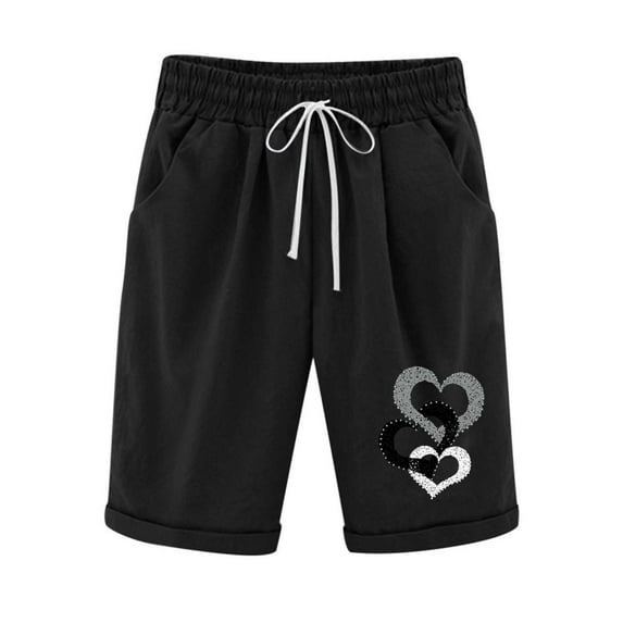 Ahuyic Womens Summer Casual Pants,Womens Shorts,Women's Elastic Waist Baseball Printed Drawstring Shorts