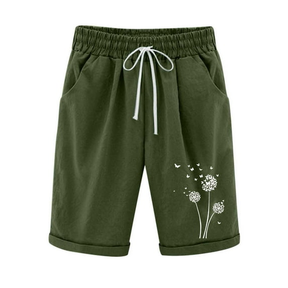 Ahuyic Womens Summer Casual Pants,Womens Shorts,Women's Elastic Waist Baseball Printed Drawstring Shorts
