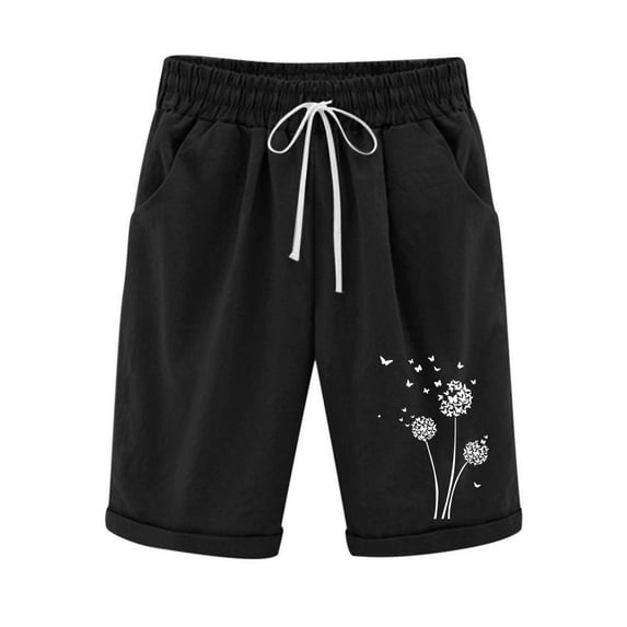 Ahuyic Womens Summer Casual Pants,Womens Shorts,Women's Elastic Waist Baseball Printed Drawstring Shorts