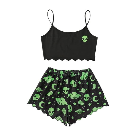 Ahuyic Womens Summer Plus Size Pajamas, Womens Casual Homewear Pajamas Set,Ladies Casual Home Wear Pajamas Set Sleeveless Tank Top And Shorts Two Piece Set