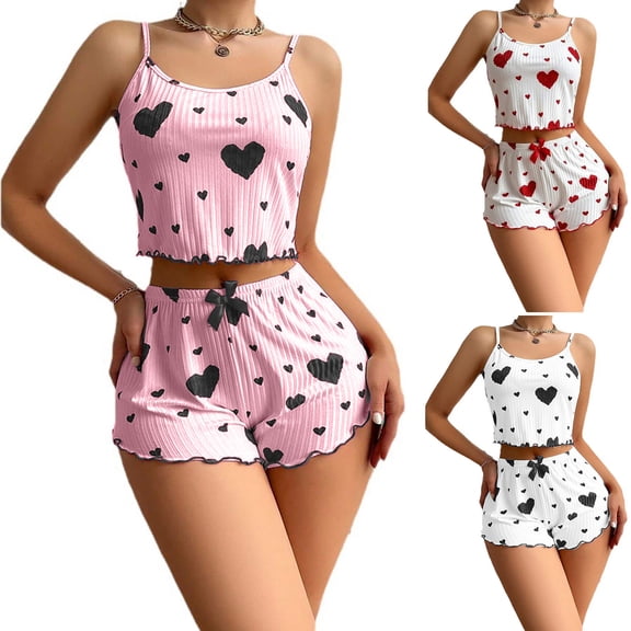 Ahuyic Womens Summer Plus Size Pajamas, Womens Casual Homewear Pajamas Set,Summer Womens Sleeveless Backless Pajamas And Shorts Two-Piece Home Wear Light Pajamas Set