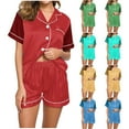 thumbnail image 1 of Ahuyic Womens Summer Plus Size Pajamas, Womens Casual Homewear Pajamas Set,Womens Casual Regular Printed Two-Piece Pajama Set Short-Sleeved Lapel Loose Solid-Color Pajama Set, 1 of 5