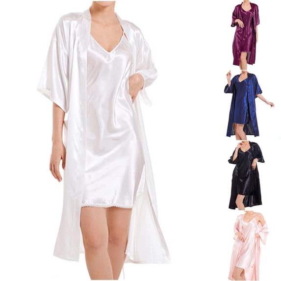 Ahuyic Womens Summer Plus Size Pajamas, Womens Casual Homewear Pajamas Set,Womens Solid Color Sleeveless Dress And Coat Pajamas Home Suit Round Neck Pajamas Suit