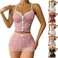 thumbnail image 1 of Ahuyic Womens Summer Plus Size Pajamas, Womens Casual Homewear Pajamas Set,Womens Summer Casual Heart-Shaped Printed Bow Tank Top And Shorts Homewear Pajama Set, 1 of 4