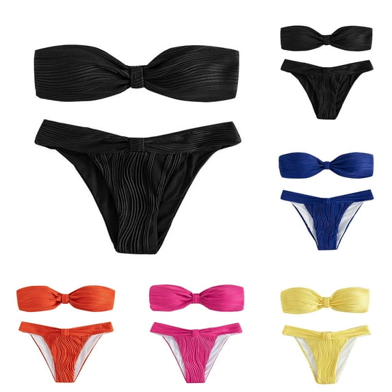 Ahuyic Womens Swimsuits,Womens Solid Color Fashion Crossing Suspenders Backless Bikinis Setss,Yellow,L
