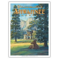 Ahwahnee Hotel - Yosemite National Park - Vintage Travel Poster by Kerne Erickson - Master Art Print (Unframed) 9in x 12in