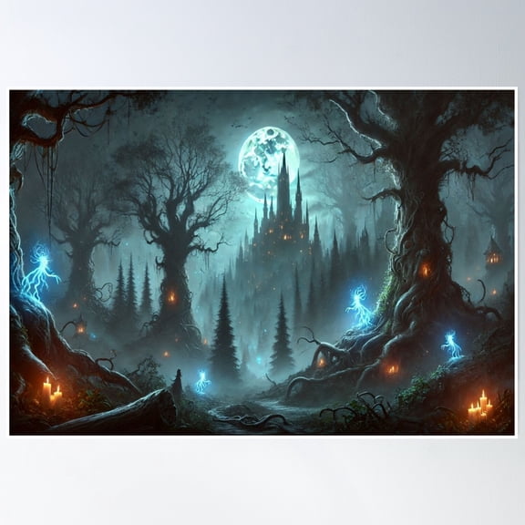 Ai Generated Dark Fantasy Forest Poster Wall Art, Modern Wall Decor, 8x12 UNFRAMED