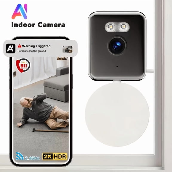Ai Indoor Window Camera - 2K Smart Security Wireless Camera, 360° Pan with Blacklight Full-Color, U.S. Cloud, 911 Emergency Dispatch, 2-Way Audio, Motion Tracking, Infrared Night Vision