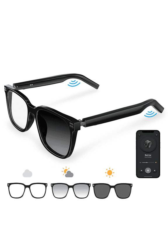 Ai Smart Glasses for Men&Women-Bluetooth Music Sunglasses-Anti-Blue Light Audio Eyewear with Music Play/Hands-Free Calling,Multifunctional Headphones Glasses for Working&Driving