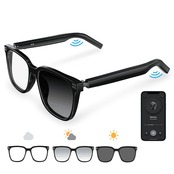 Ai Smart Glasses with Translation-Bluetooth Music Glasses-Anti-Blue Light Audio Eyewear with Music Play/Hands-Free Calling,Multifunctional Headphones Glasses for Men Women.