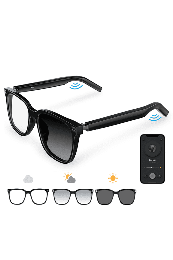 Ai Smart Glasses with Translation-Bluetooth Music Glasses-Anti-Blue Light Audio Eyewear with Music Play/Hands-Free Calling,Multifunctional Headphones Glasses for Men Women.