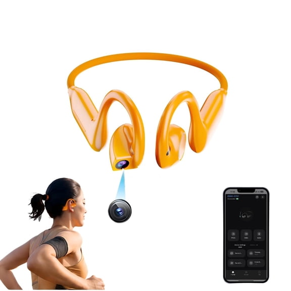 Ai Smart Open Ear Earbuds Headphones with Camera Voice-Activated AI, 1080P POV EIS Action Camera, Real-Time Translation & Meeting Minutes Wireless Headphones Camera for Travel, Business(Orange)