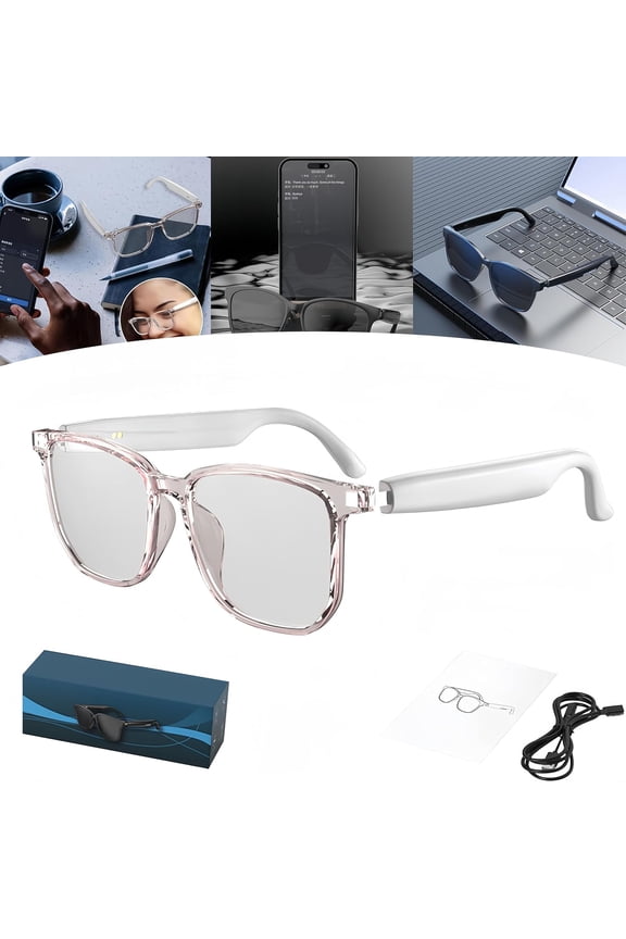 Ai Translator Glasses, Ai Smart Glasses, Smart Simultaneous Interpretation Glasses and Headphones, Bluetooth Translator, 11h Battery Life with Built-in Mic & Speakers (White)