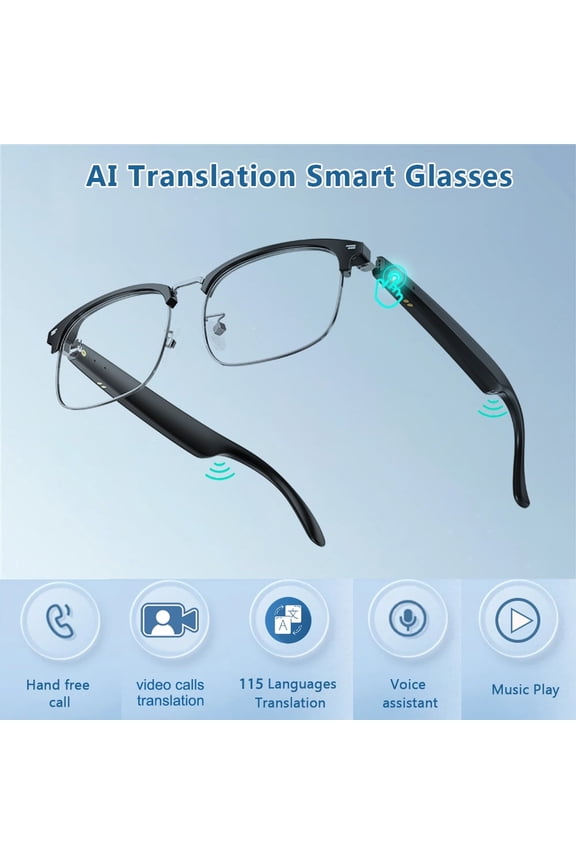 Ai Translator Glasses, Translator Smart Bluetooth Glasses Compatible with Android & iOS, Supports 115 Languages Online Translation,Video Call Translation, Open Ear Music & Hand-Free Calling Bl