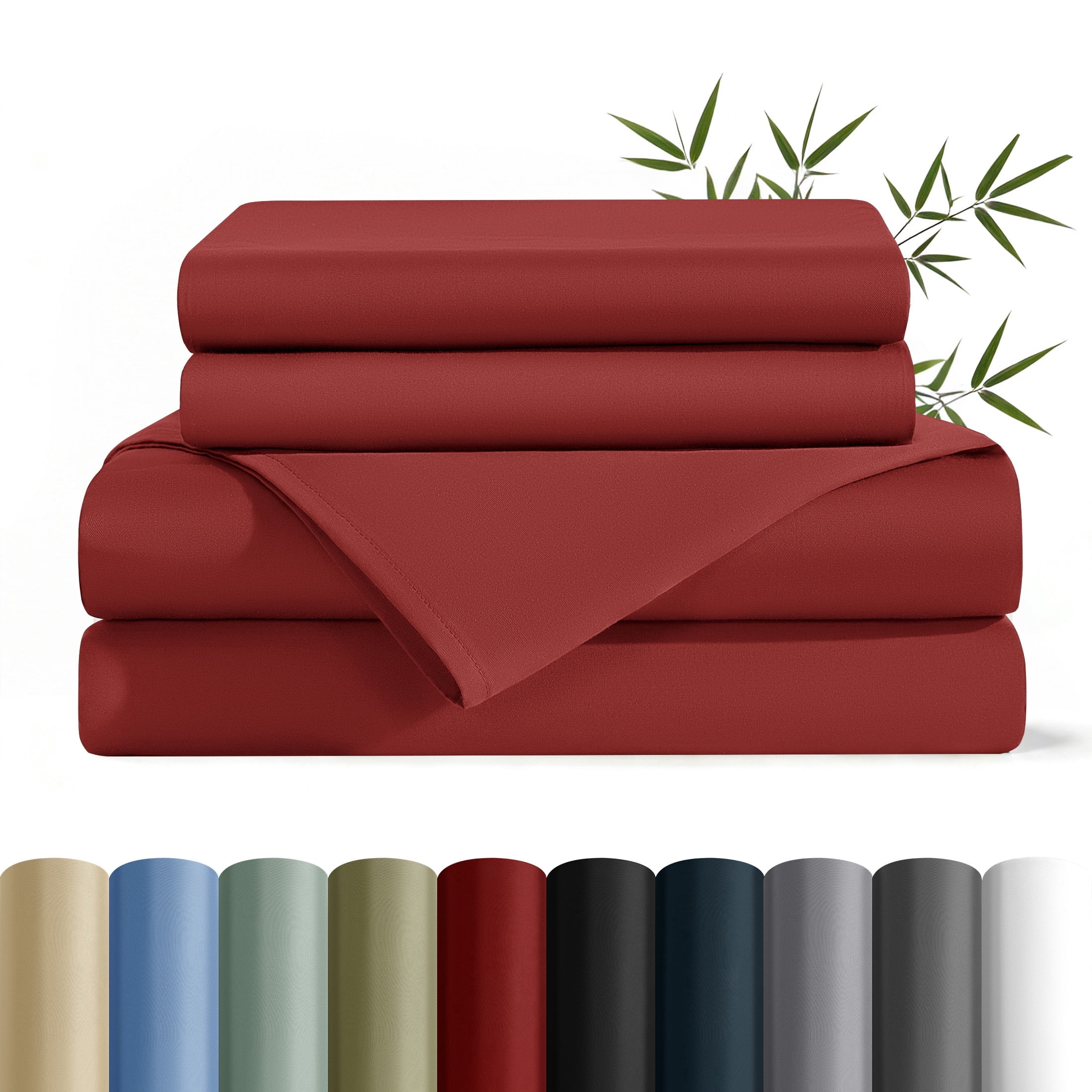 AiAngu Bamboo California King Sheet Set, Luxury Soft 4 Pieces Bed Sheets with 18" Deep Pocket, Burgundy